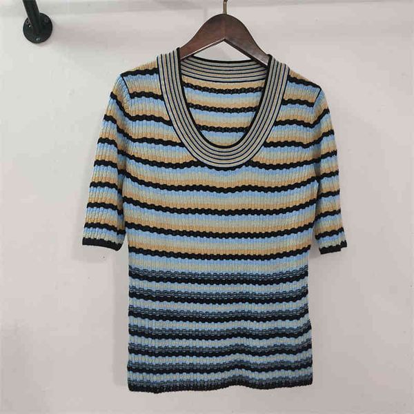 women's knits tees french elegant elastic thin u-neck color contrast striped sweater half sleeve wool blend women's top, White
women's knits tees french elegant elastic thin u-neck color contrast striped sweater half sleeve wool blend women's top, White