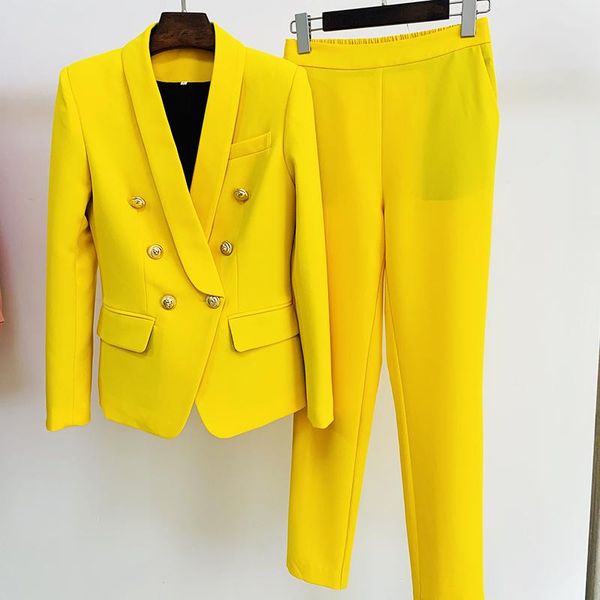 women's two piece pants high street est 2022 designer fashion suit set women's double breasted lion buttons shawl collar blazer, White
women's two piece pants high street est 2022 designer fashion suit set women's double breasted lion buttons shawl collar blazer, White
