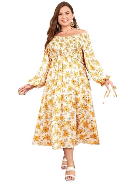 plus 1pc floral print shirred wrap cross off shoulder ruffle hem dress h345#, Black
plus 1pc floral print shirred wrap cross off shoulder ruffle hem dress h345#, Black