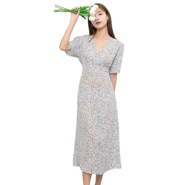 new summer floral dress with slim waist a-line skirt elegant lady temperament mid length, Black;gray
new summer floral dress with slim waist a-line skirt elegant lady temperament mid length, Black;gray