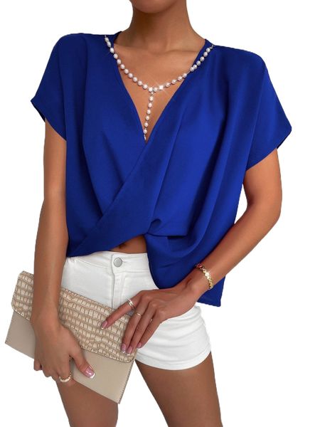 sxy crossover batwing sleeve blouse 125g#, White