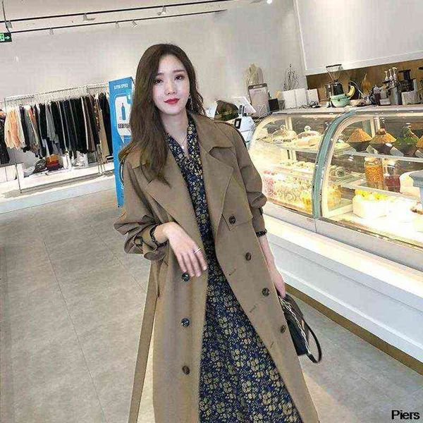 women's trench coats 2021 autumn medium korean version windbreaker length coat female loose fashion overcoat belt for women t220811, Tan;black
women's trench coats 2021 autumn medium korean version windbreaker length coat female loose fashion overcoat belt for women t220811, Tan;black
