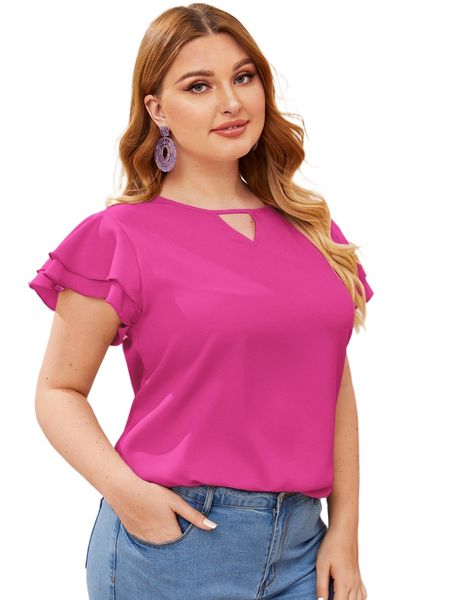 plus keyhole neck layered flutter sleeve w1xg#, Black