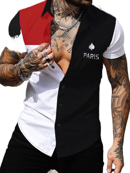 men color-block playing card & letter embroidery shirt without tee e3ke#, White;black
men color-block playing card & letter embroidery shirt without tee e3ke#, White;black