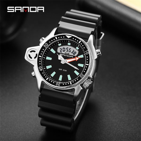 

sanda fashion sport men quartz watch casual style watches waterproof s shock male clock masculino 3008 210310, Slivery;brown