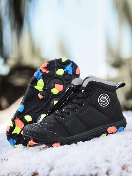 boys minimalist lace-up front plush inside sneakers she, Black