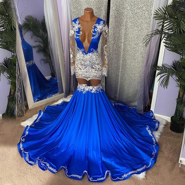 royal blue mermaid lace evening dresses deep v neckline long sleeves african prom gowns appliqued sweep train formal dress, Black;red
royal blue mermaid lace evening dresses deep v neckline long sleeves african prom gowns appliqued sweep train formal dress, Black;red