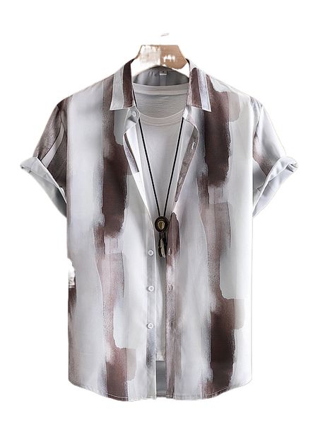 men random brush print shirt without tee g0uy#, White;black