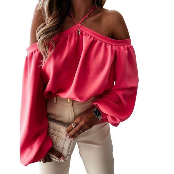 women halter off shoulder long sleeve solid color t shirt casual top, White
women halter off shoulder long sleeve solid color t shirt casual top, White