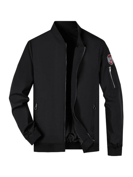 men patch detail zip up bomber jacket 88tw#, Black;brown