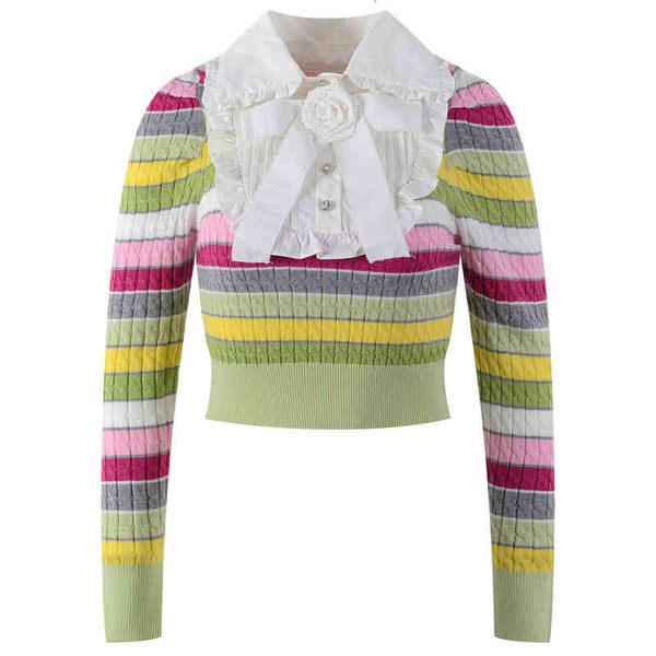 women's knits tees autumn and winter aging temperament rainbow stripe splicing doll neck sweater long sleeve women's fashion 726g, White
women's knits tees autumn and winter aging temperament rainbow stripe splicing doll neck sweater long sleeve women's fashion 726g, White