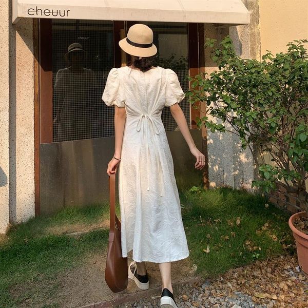 party dresses harajuku vintage bandage puff sleeve long dress women o-neck sashes loose waist midi sundress elegant summer 2022, White;black
party dresses harajuku vintage bandage puff sleeve long dress women o-neck sashes loose waist midi sundress elegant summer 2022, White;black
