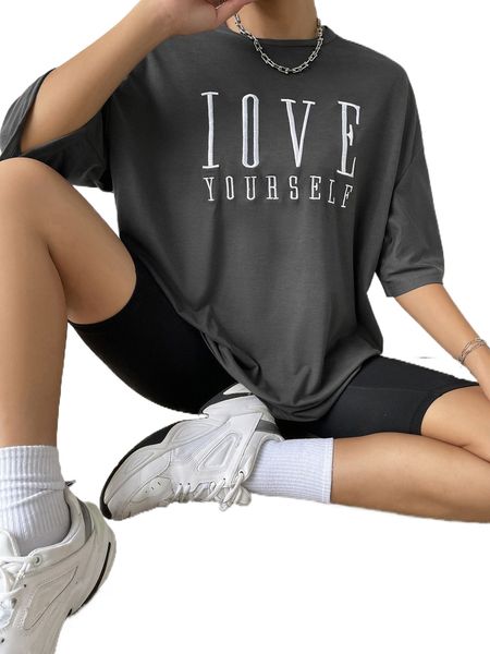 slogan graphic drop shoulder tee f6r0#, White