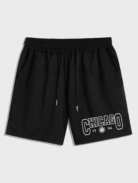 romwe guys letter graphic shorts p72r#, White;black