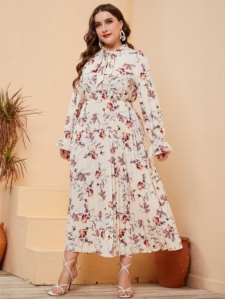 plus floral print flounce sleeve tie neck pleated hem dress t1kr#, Black
plus floral print flounce sleeve tie neck pleated hem dress t1kr#, Black