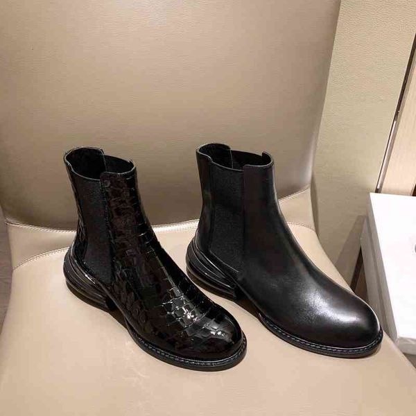 boots chelsea women's leather shorts winter shoes round head heel series, Black