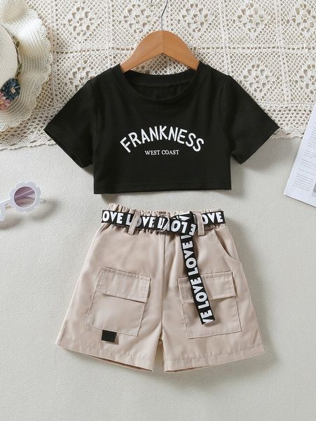 toddler girls letter graphic tee & flap pocket belted shorts she, White
toddler girls letter graphic tee & flap pocket belted shorts she, White