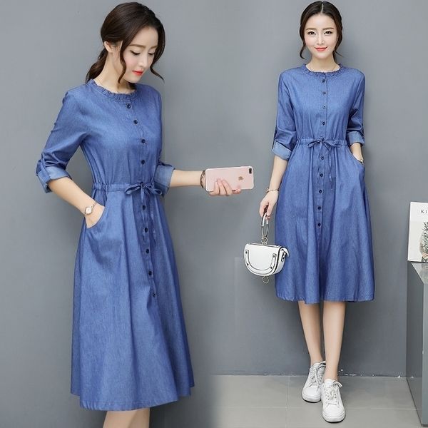 spring and autumn waist denim dress women slim singlebreasted longsleeved round neck casual jeans dress female y200805, Black;pink
spring and autumn waist denim dress women slim singlebreasted longsleeved round neck casual jeans dress female y200805, Black;pink