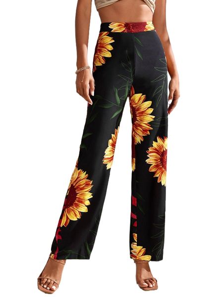 sun flower print wide leg pants 16eu#, Black;white
sun flower print wide leg pants 16eu#, Black;white