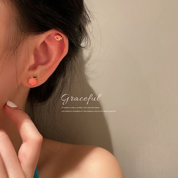 925 silver needle blossom peach stud korean cute earrings ins simple eardrop womens set combination six-piece, Golden
