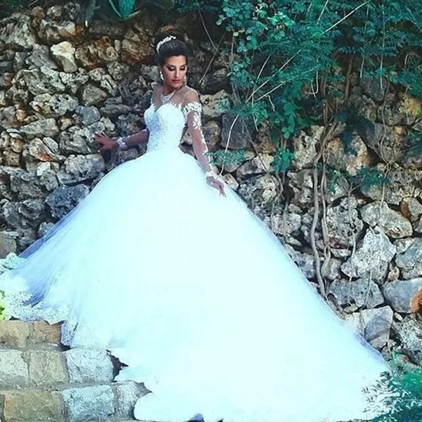 arabic ball gown wedding dresses illusion long sleeves lace sheer tulle formal bridal gowns vestido de noiva, White
arabic ball gown wedding dresses illusion long sleeves lace sheer tulle formal bridal gowns vestido de noiva, White