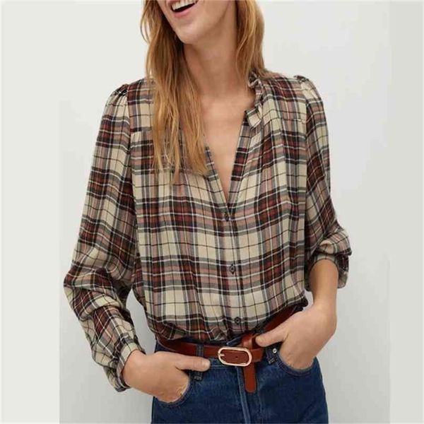 check print blouse women long puff sleeve v neck loose vintage shirt female chic front button plaid office lady 210524, White
check print blouse women long puff sleeve v neck loose vintage shirt female chic front button plaid office lady 210524, White