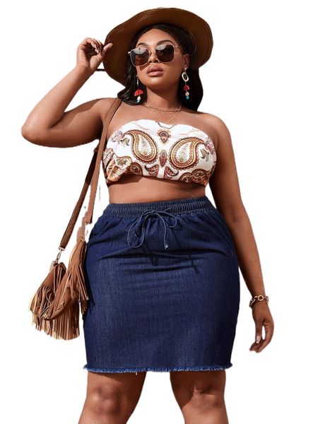 plus drawstring waist raw hem denim skirt e31s#, Black
plus drawstring waist raw hem denim skirt e31s#, Black