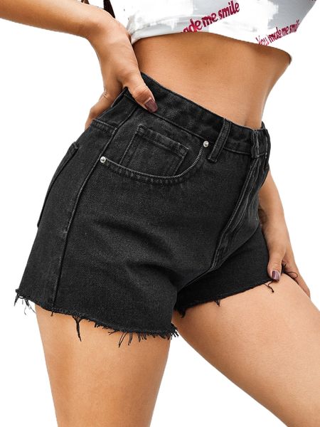 raw hem slant pocket denim shorts 70bg#, White;black