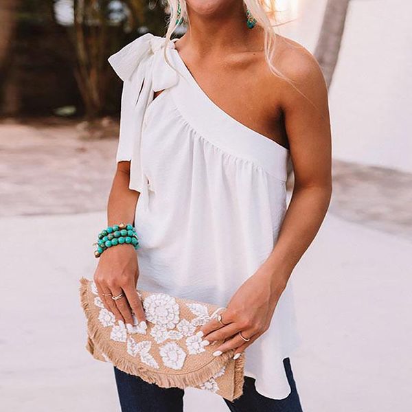 women's t-shirt solid color casual summer big bow decoration ladies one shoulder womens fashion one-shoulder strappy ladies#g30, White
women's t-shirt solid color casual summer big bow decoration ladies one shoulder womens fashion one-shoulder strappy ladies#g30, White