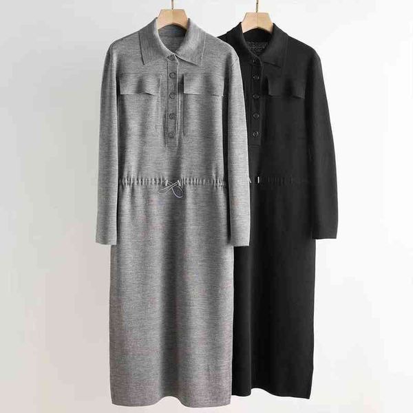 casual dresses autumn and winter xiaohe same all cotton wool minimalist style loose casual pocket waist knit dress, Black;gray 
casual dresses autumn and winter xiaohe same all cotton wool minimalist style loose casual pocket waist knit dress, Black;gray