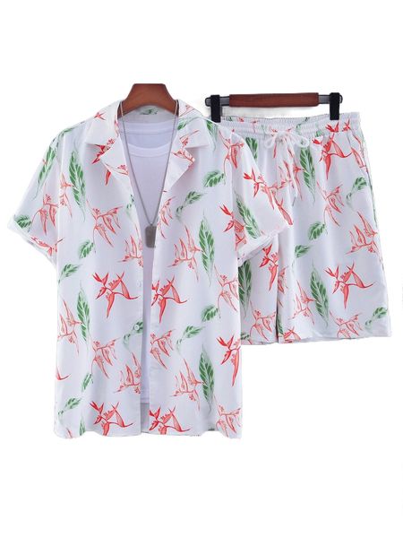 men leaf print shirt & drawstring waist shorts without tee 32t2#, Gray
men leaf print shirt & drawstring waist shorts without tee 32t2#, Gray