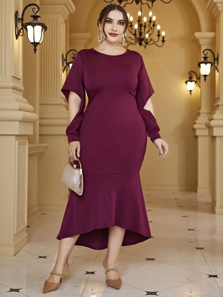 plus cut out high low hem dress t4oj#, Black