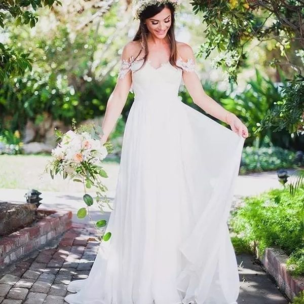 new garden beach wedding dresses off shoulder sleeveless zipper backless long boho brdial gowns, White
new garden beach wedding dresses off shoulder sleeveless zipper backless long boho brdial gowns, White