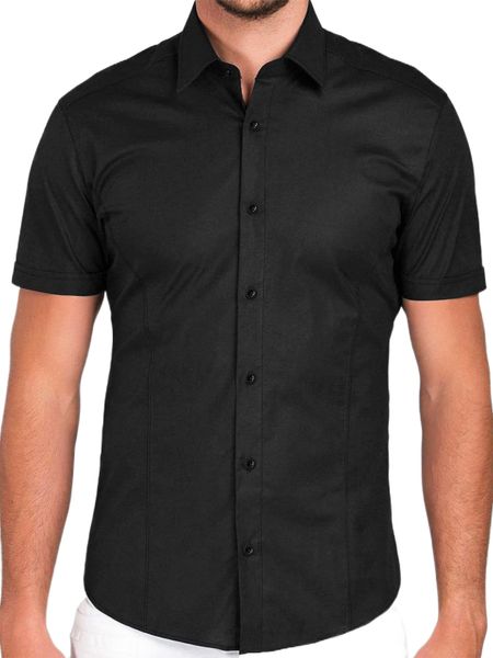 men solid button front shirt w0up#, White;black
men solid button front shirt w0up#, White;black