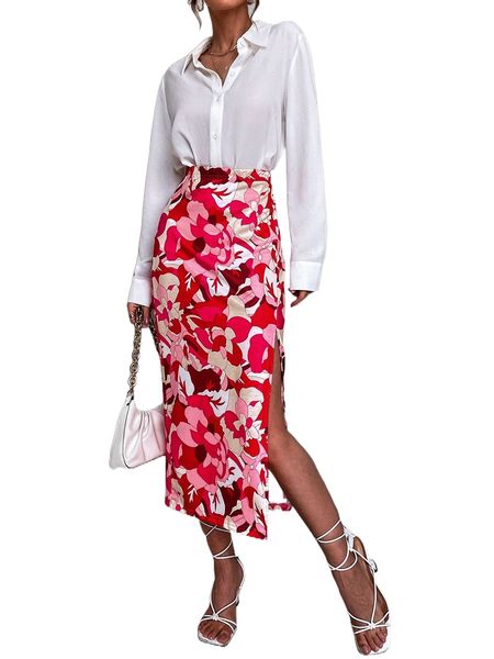 allover floral print split thigh skirt s7io#, Black
allover floral print split thigh skirt s7io#, Black