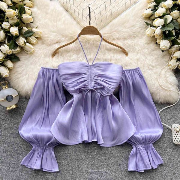women's blouses shirts french temperament versatile one line collar open shoulder hanging neck strapless blouses women's design pl, White
women's blouses shirts french temperament versatile one line collar open shoulder hanging neck strapless blouses women's design pl, White