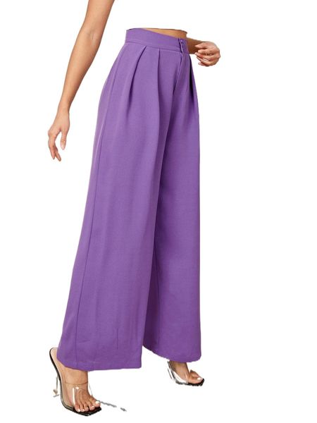 petite high waist plicated wide leg pants t3up#, Black;white