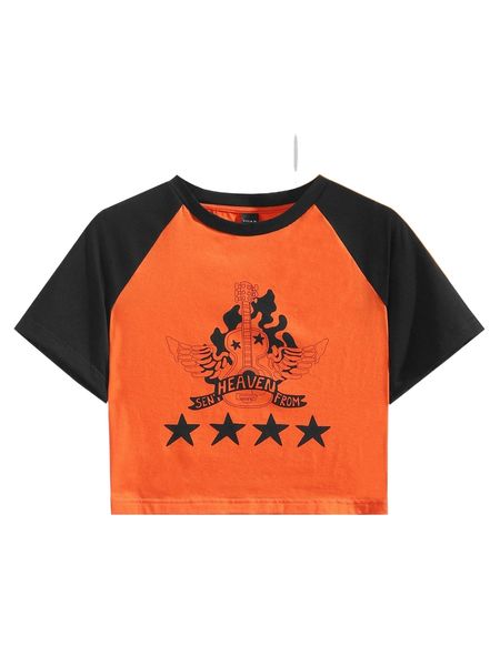 x kelsey marie geo & guitar print raglan sleeve crop k41g#, White