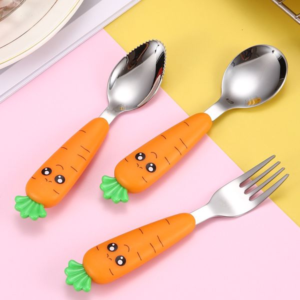 baby gadgets tableware children utensil stainless steel toddler dinnerware cutlery cartoon carrot feedkid