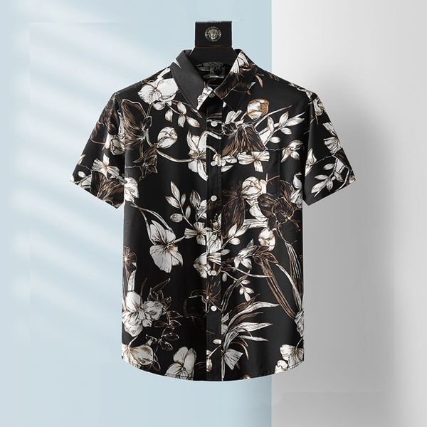 european and american men's wear summer 2022 new short sleeve single breasted black floral print fashion shirt, White;black
european and american men's wear summer 2022 new short sleeve single breasted black floral print fashion shirt, White;black