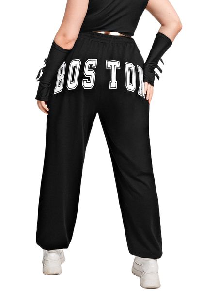 plus letter graphic sweatpants t4g4#, Black