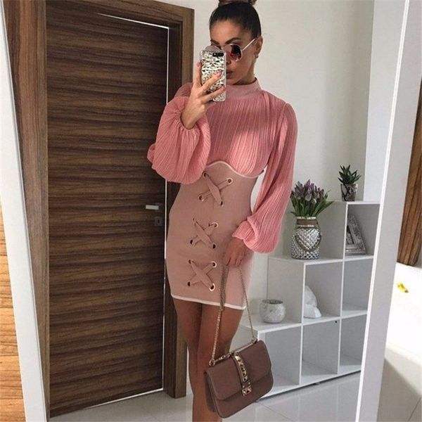 yelong sleeve fold highnecked eyelet dress solid color elegant bodycon mini dresses vr4751 y200418, Black;pink
yelong sleeve fold highnecked eyelet dress solid color elegant bodycon mini dresses vr4751 y200418, Black;pink