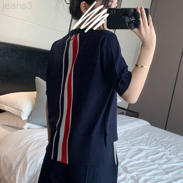 women's t-shirt designer tb college wind back color stripe tricolor ribbon t-shirt spring and summer knitting ice hemp men women leisur, White
women's t-shirt designer tb college wind back color stripe tricolor ribbon t-shirt spring and summer knitting ice hemp men women leisur, White