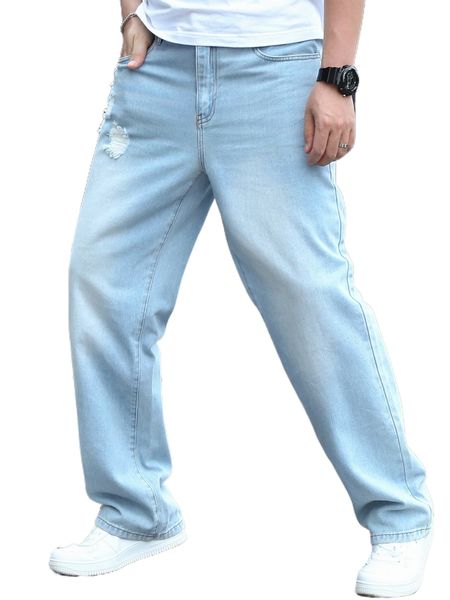 men ripped straight leg jeans l2qh#, Blue