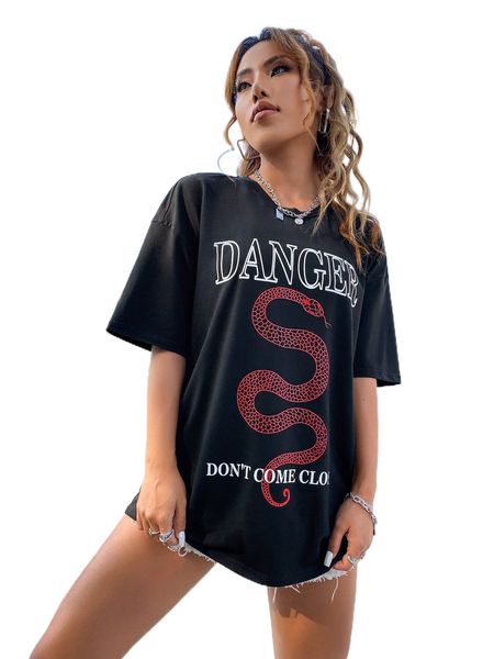 snake and letter print drop shoulder tee c2z5#, White
snake and letter print drop shoulder tee c2z5#, White