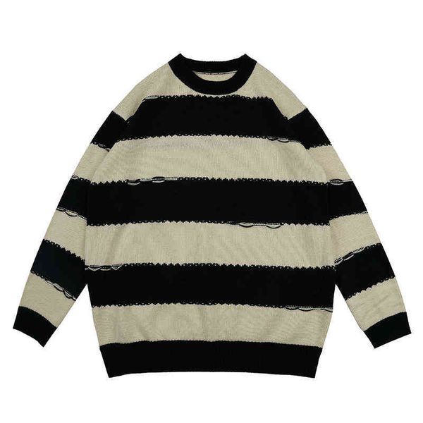 retro color block striped crew neck pullover mens sweaters harajuku japanese spliced high street oversize casual sweater couple t220730, White;black
retro color block striped crew neck pullover mens sweaters harajuku japanese spliced high street oversize casual sweater couple t220730, White;black