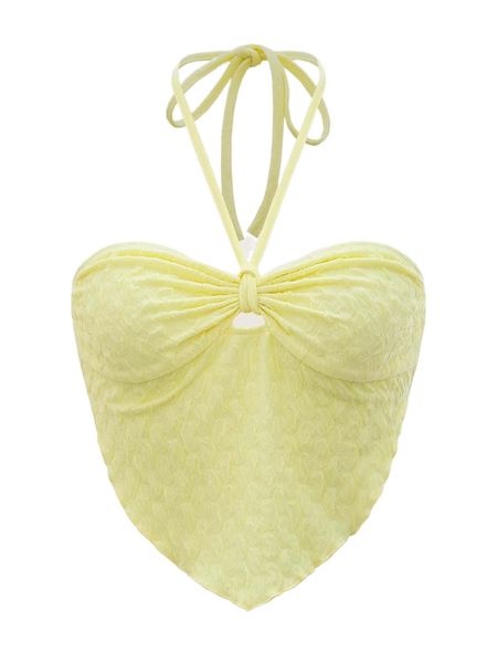 lettuce trim bandana hem ruched tie backless crop halter r2pd#, White 
lettuce trim bandana hem ruched tie backless crop halter r2pd#, White