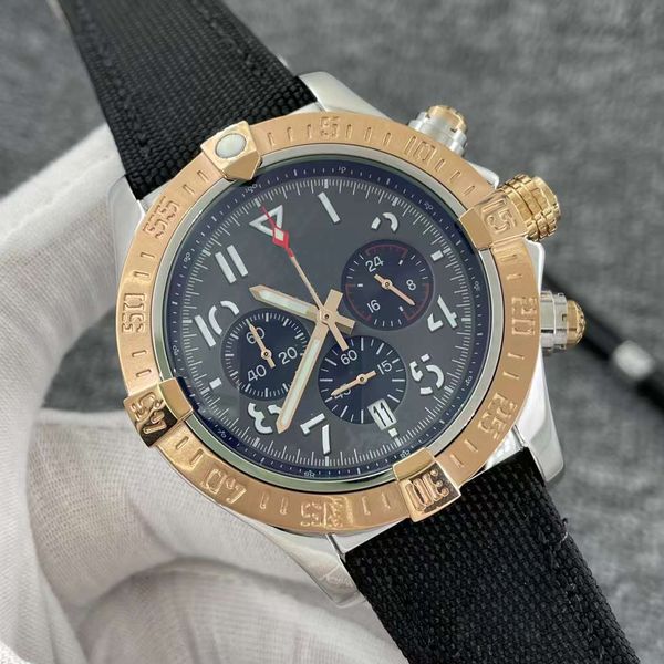 luxury men's watch black dial japan super quartz chronograph 45mm avenger hurricane sea leather strap 1884 two tone steel case men watc, Slivery;brown
luxury men's watch black dial japan super quartz chronograph 45mm avenger hurricane sea leather strap 1884 two tone steel case men watc, Slivery;brown