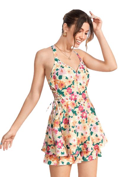 x luisana batista floral print lace up tiered layer hem halter romper r6w8#, Black;white
x luisana batista floral print lace up tiered layer hem halter romper r6w8#, Black;white