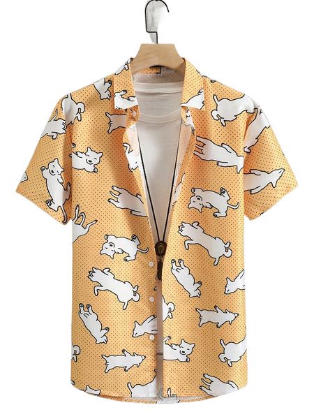 men random cartoon & polka dot print shirt without tee l1mp#, White;black
men random cartoon & polka dot print shirt without tee l1mp#, White;black